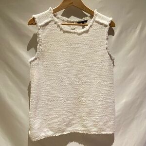 Banana Republic White Fringe-Trim Boucle Top, size L